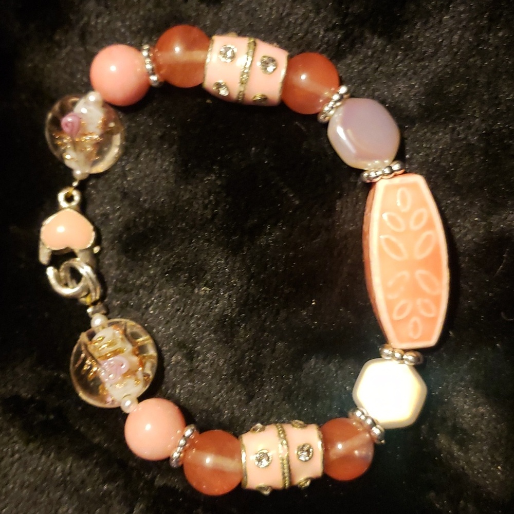 100% one of a kind semi precious stone  and Pearl bracelet